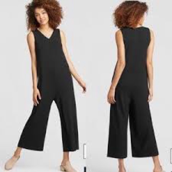 Eileen Fisher Pants - EUC Eileen Fisher Black Lightweight Viscose Jersey Wide-Leg Jumpsuit PS